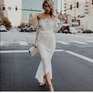 White Lace Trumpet Dress